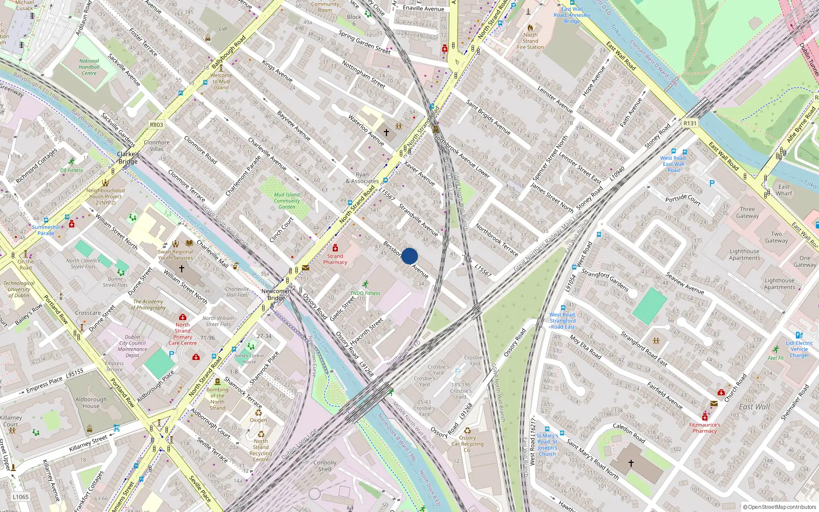Overhead map showing the location of 11 Bessborough Avenue, North Strand, Dublin 3