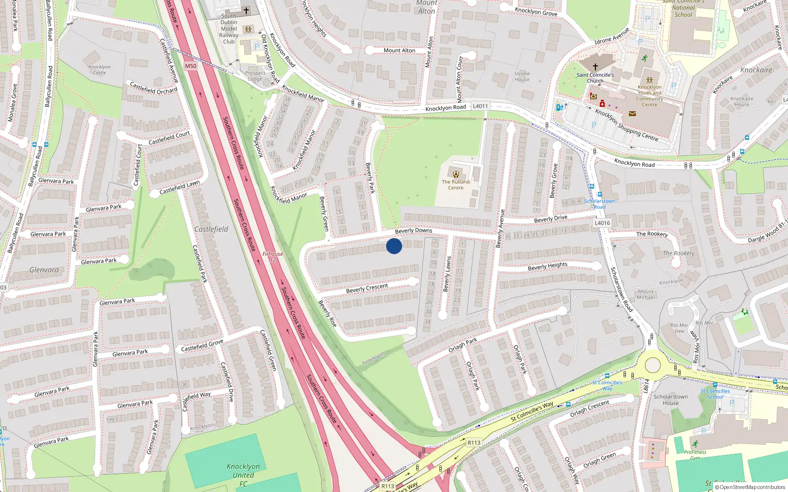 Overhead map showing the location of 11 Beverley Court, Knocklyon