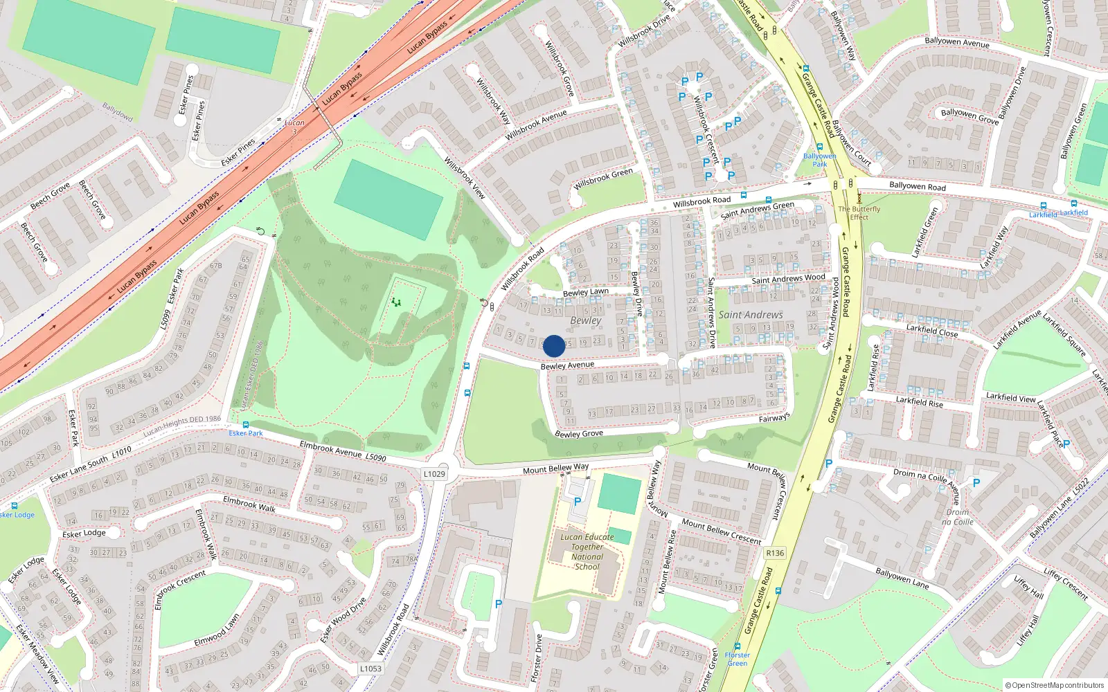 Overhead map showing the location of 11 Bewley Avenue, Lucan
