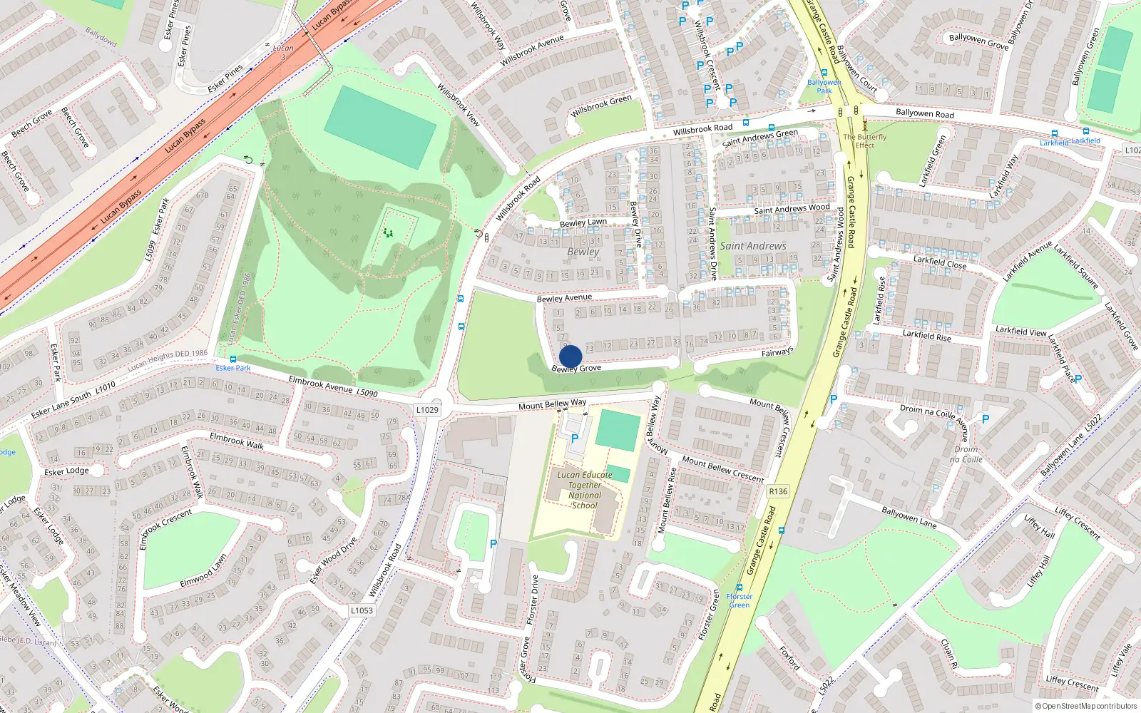 Overhead map showing the location of 11 Bewley Grove, Lucan
