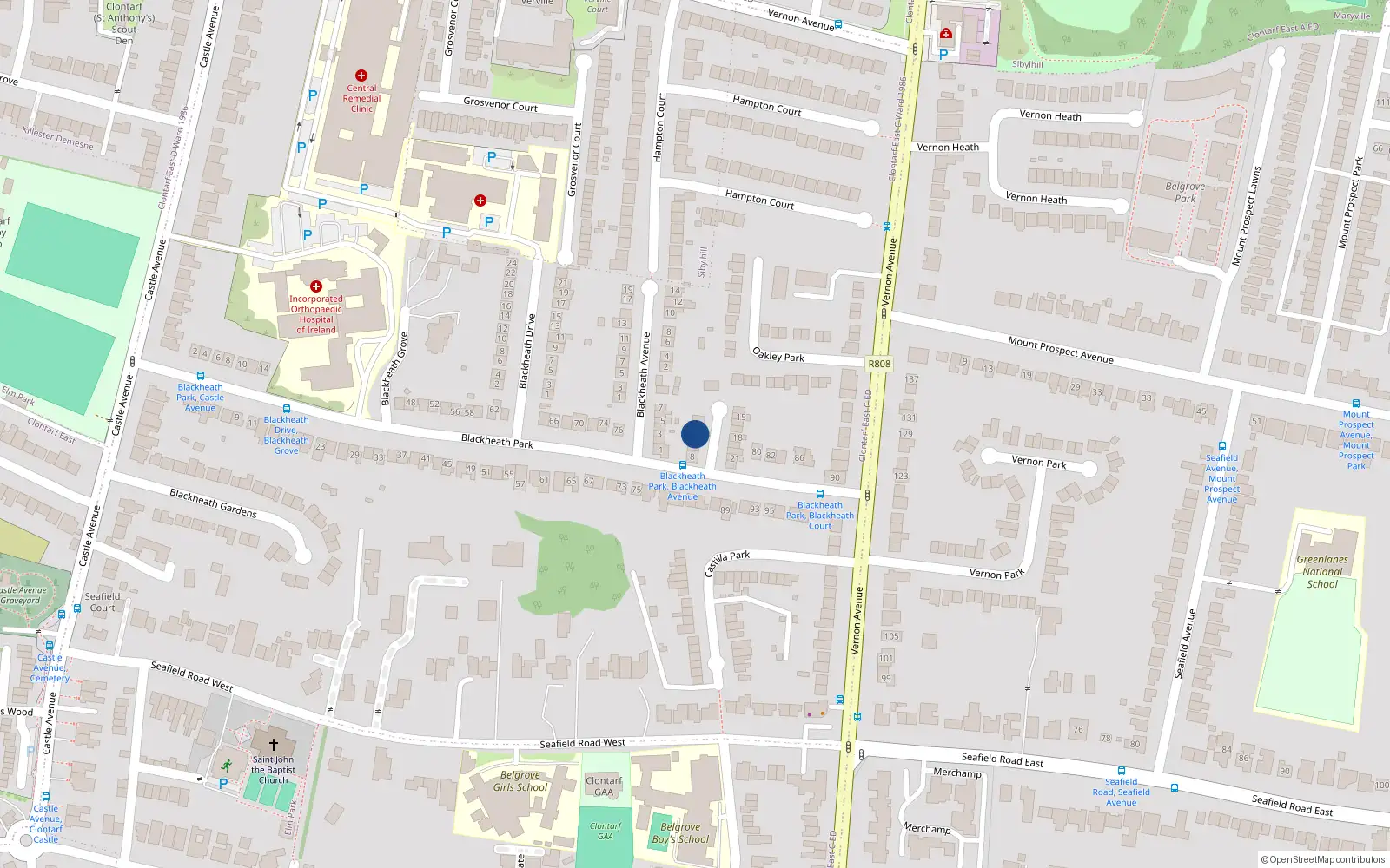 Overhead map showing the location of 11 Blackheath Court, Dublin 3