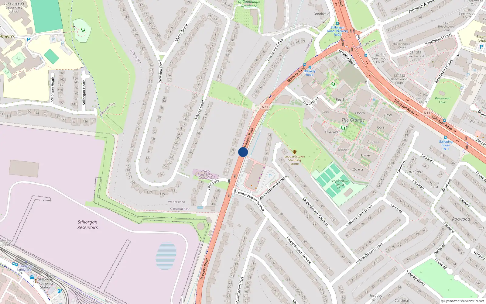 Overhead map showing the location of 11 Brewery Road, Dublin
