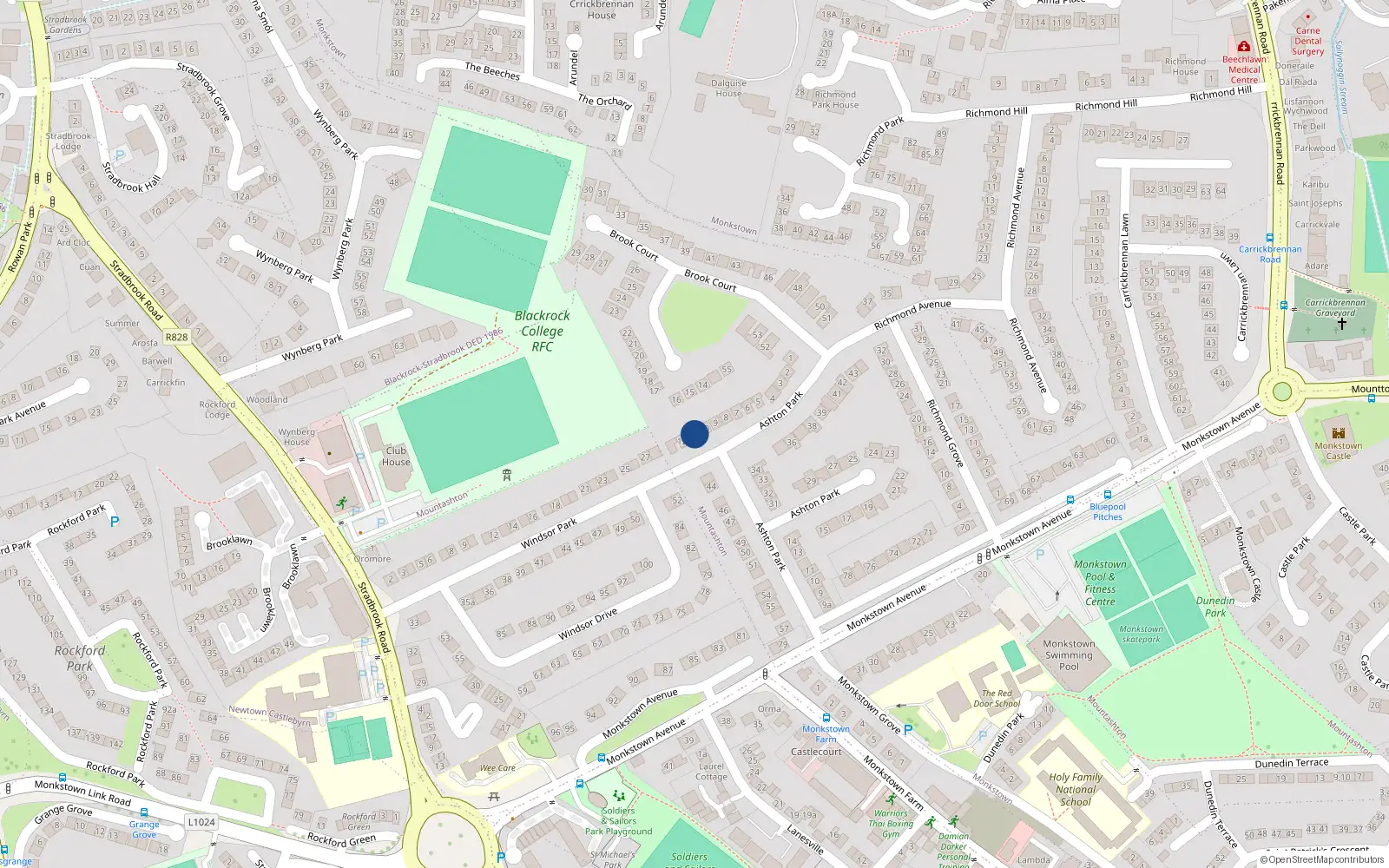 Overhead map showing the location of 11 Brook Court, Monkstown, Dublin