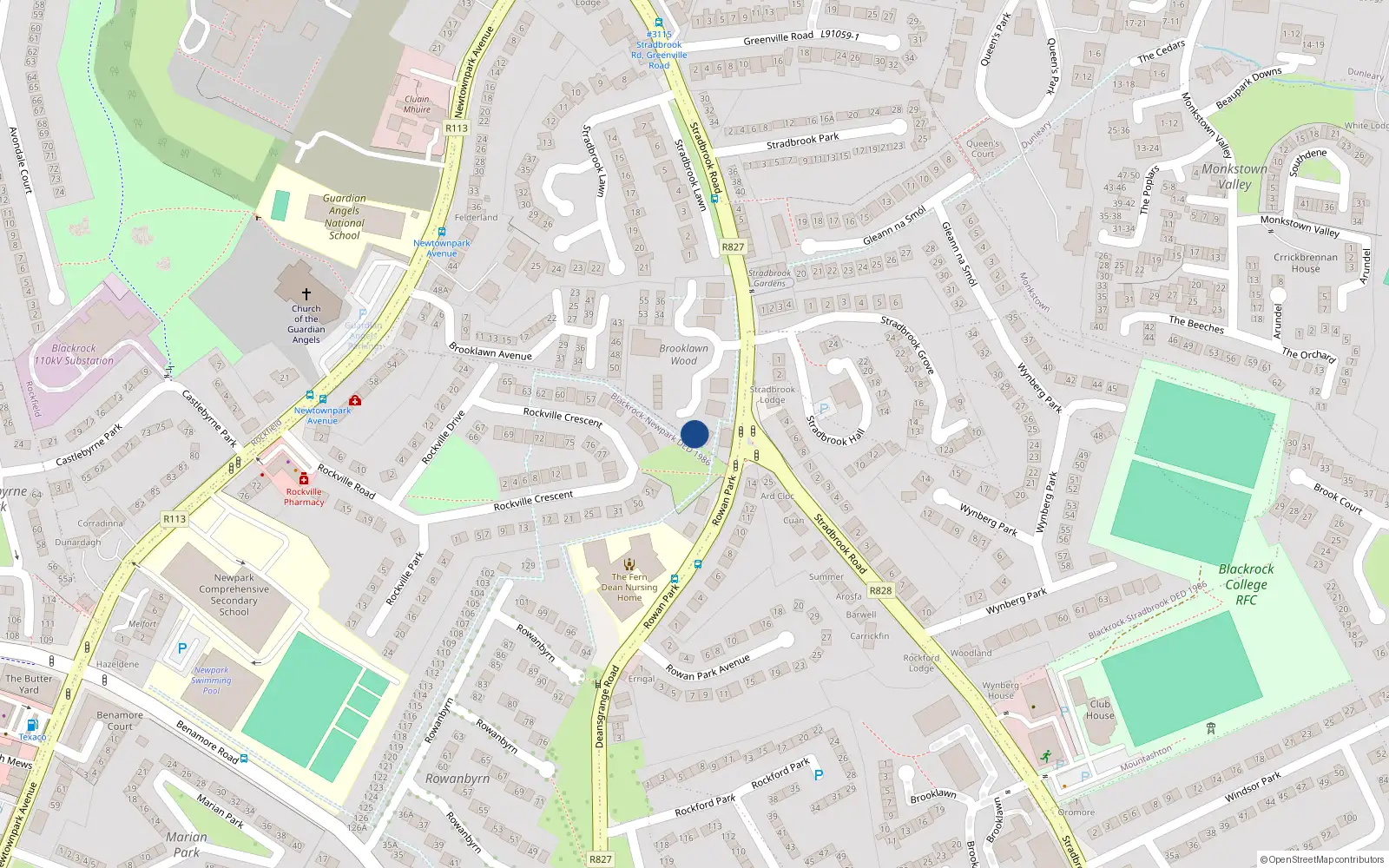 Overhead map showing the location of 11 Brooklawn Wood, Blackrock