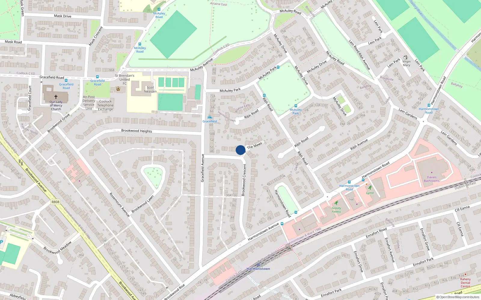 Overhead map showing the location of 11 Brookwood Crescent, Artane, Dublin 5