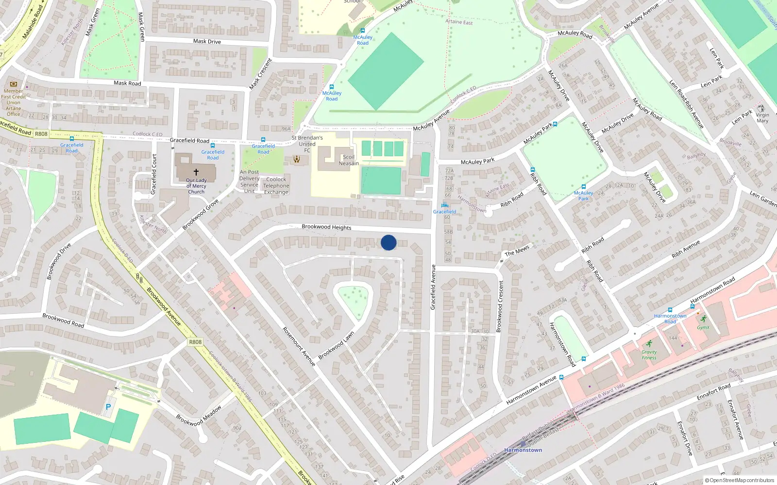 Overhead map showing the location of 11 Brookwood Heights, Dublin 5