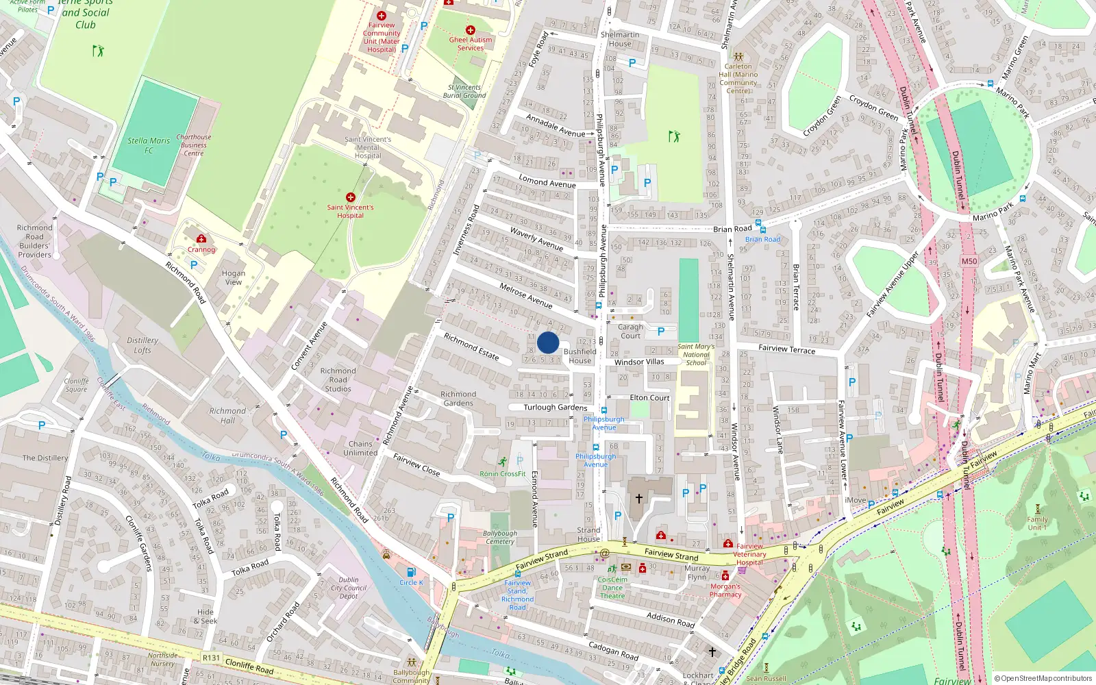 Overhead map showing the location of 11 Bushfield Square, Fairview