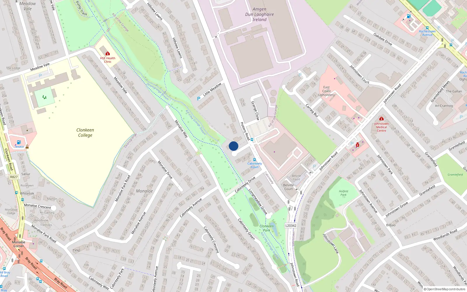 Overhead map showing the location of 11 Cabinteely Court, Pottery Road, Dun Laoghaire
