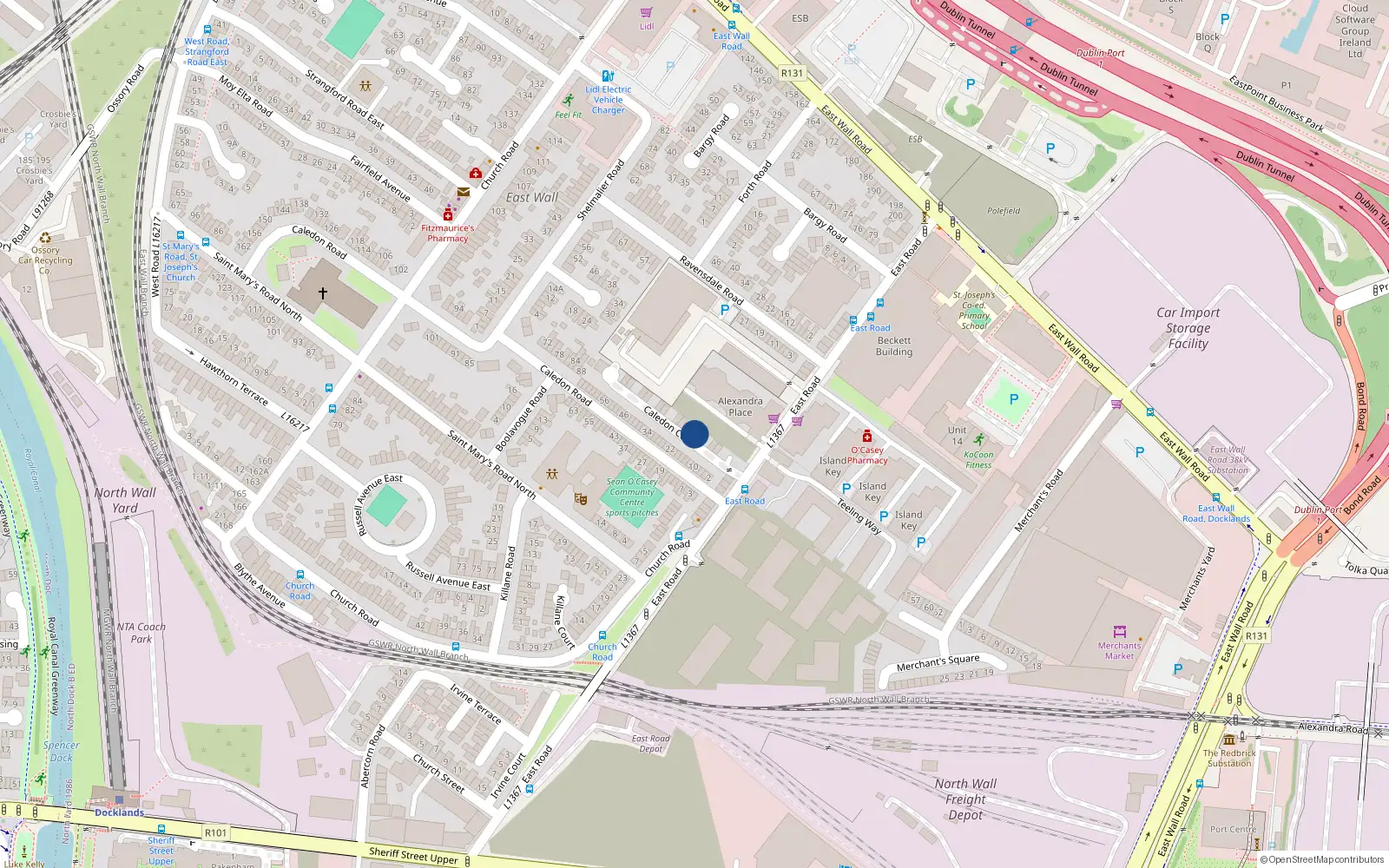 Overhead map showing the location of 11 Caledon Court, Eastwall, Dublin 3