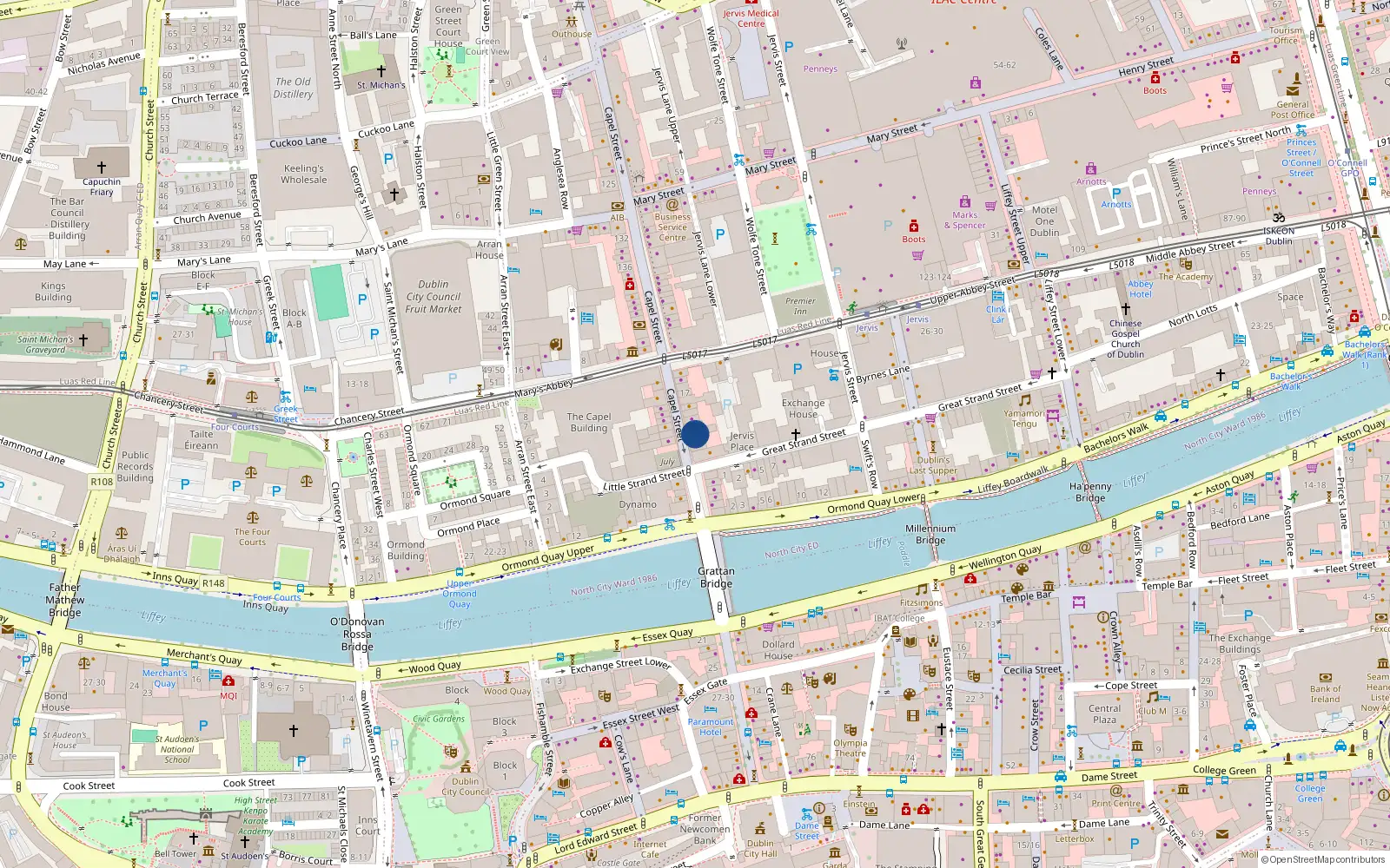 Overhead map showing the location of 11 Capel Street, Dublin 1