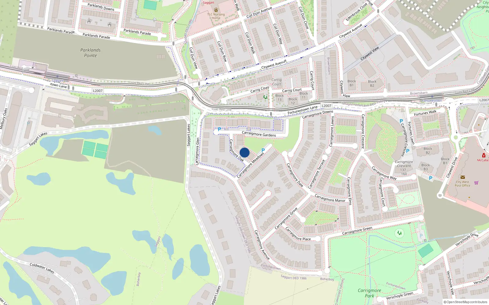 Overhead map showing the location of 11 Carrigmore Oak, Saggart