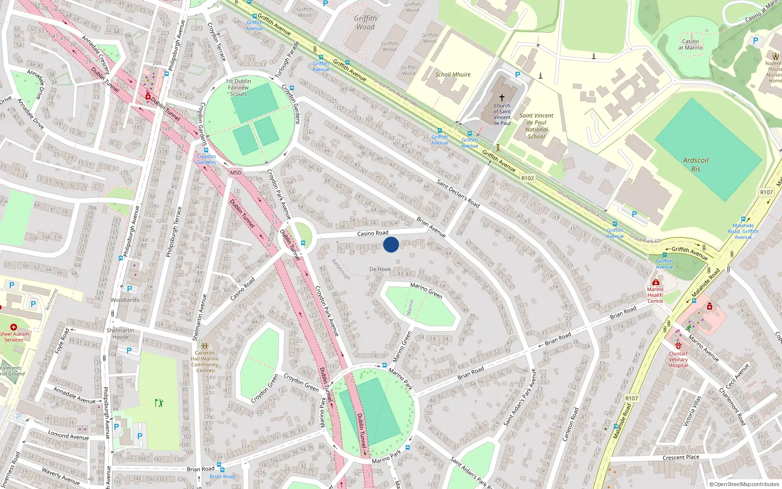 Overhead map showing the location of 11 Casino Road, Dublin 3