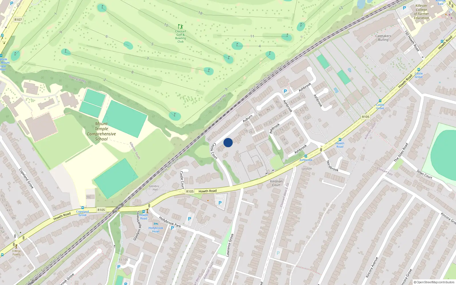 Overhead map showing the location of 11 Castle Court, Dublin 3