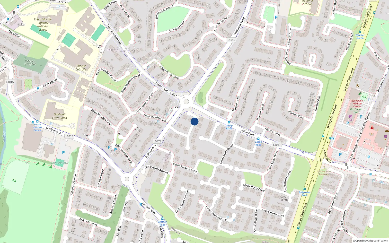 Overhead map showing the location of 11 Castle Riada Crescent, Lucan