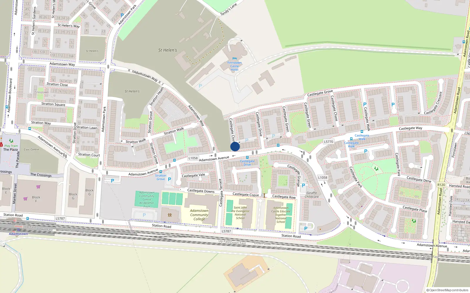 Overhead map showing the location of 11 Castlegate Close, Lucan
