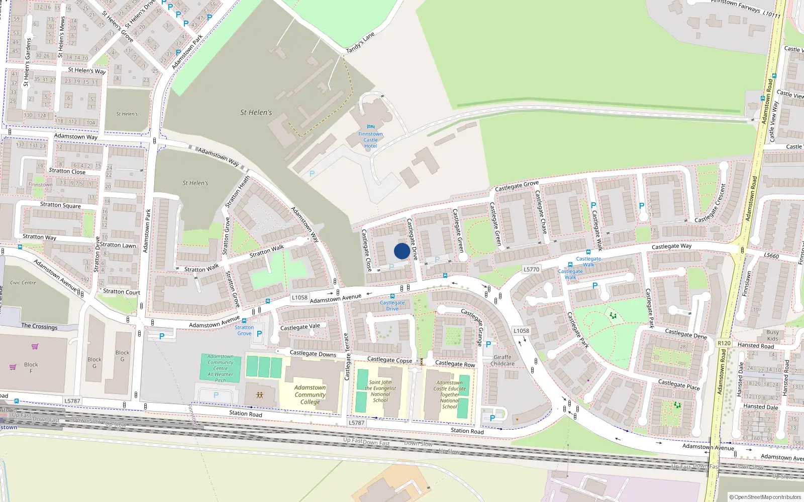 Overhead map showing the location of 11 Castlegate Drive, Lucan
