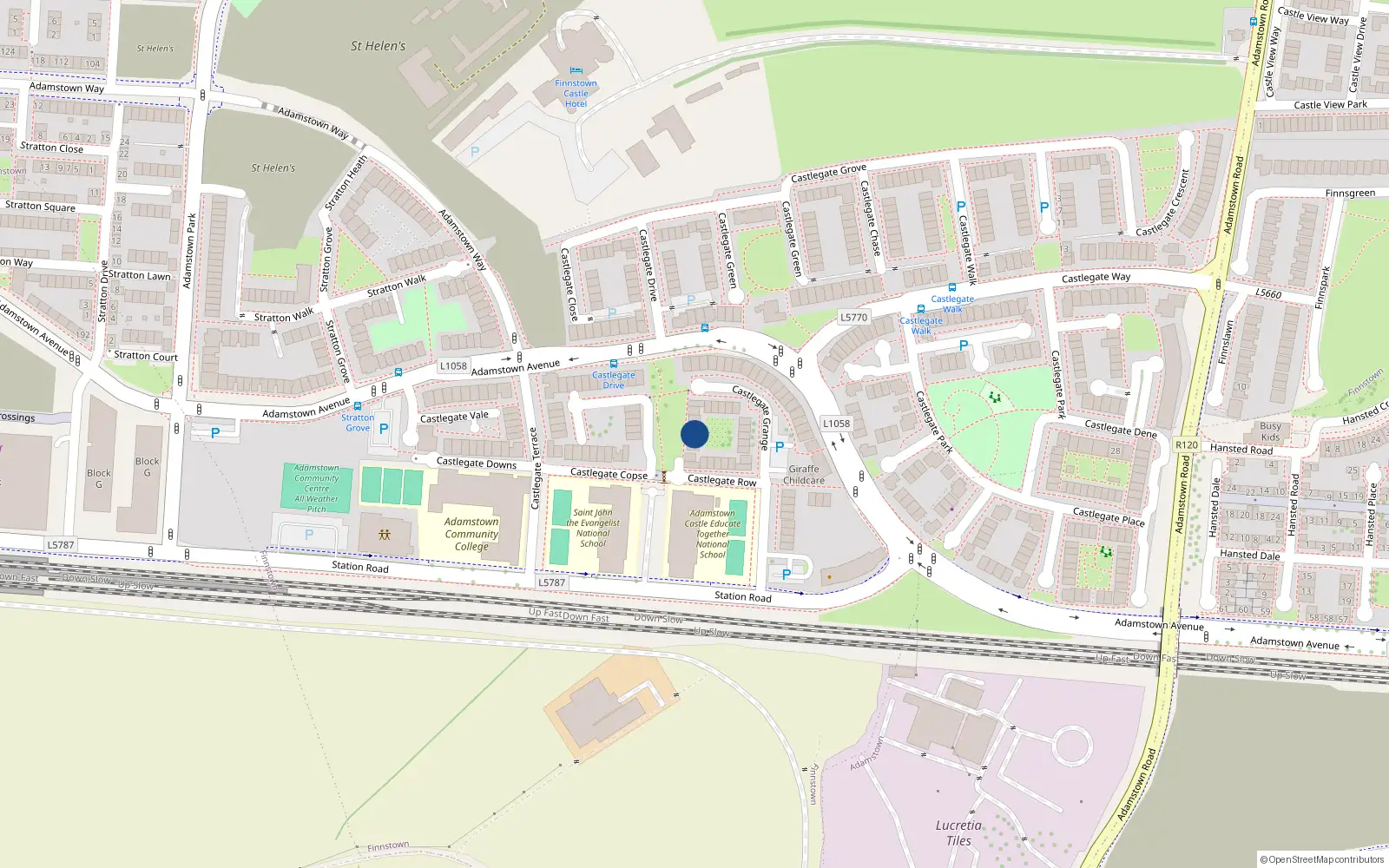 Overhead map showing the location of 11 Castlegate Row, Lucan