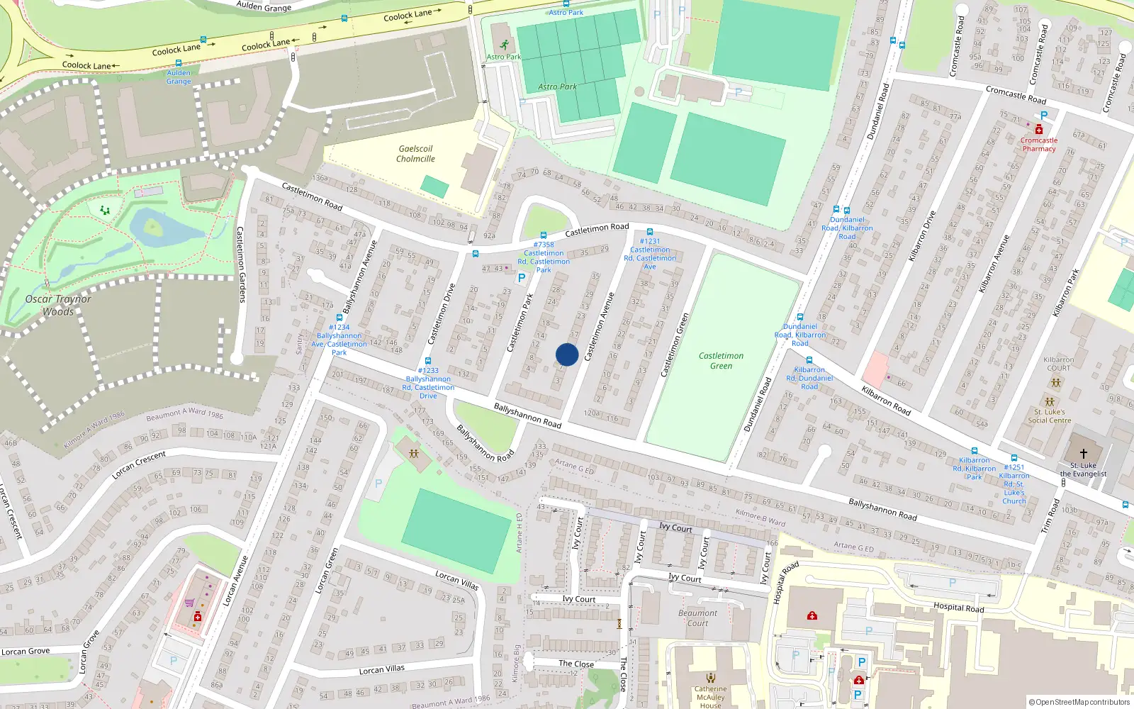 Overhead map showing the location of 11 Castletimon Avenue, Dublin 5