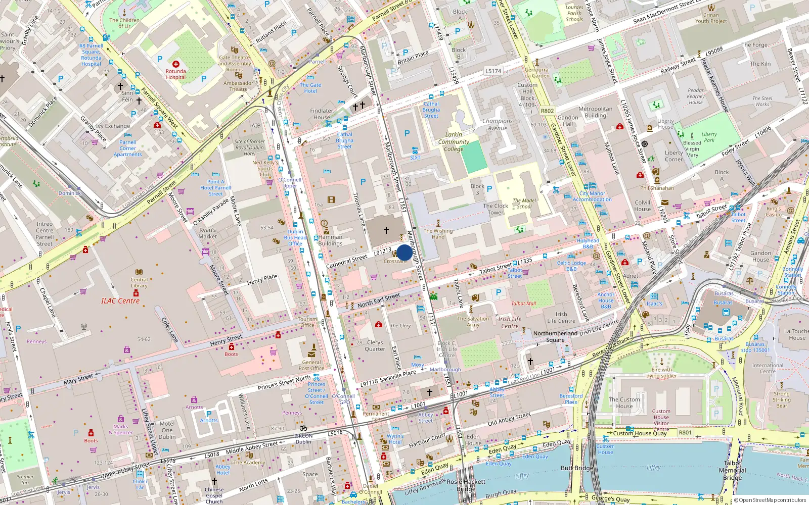 Overhead map showing the location of 11 Cathedral View, 85 Marlborough St, Dublin 1