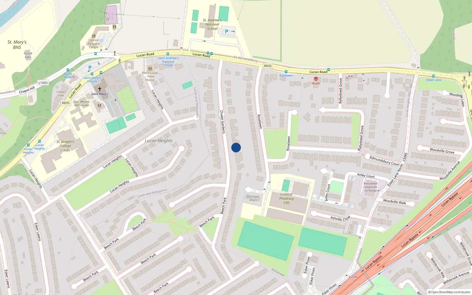 Overhead map showing the location of 11 Chalet Gardens, Lucan