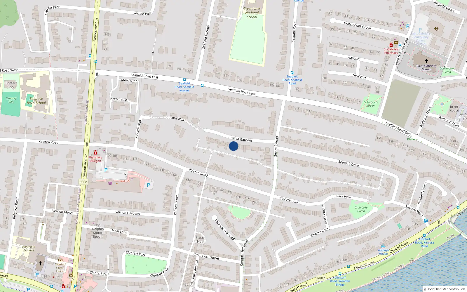 Overhead map showing the location of 11 Chelsea Gardens, Dublin 3