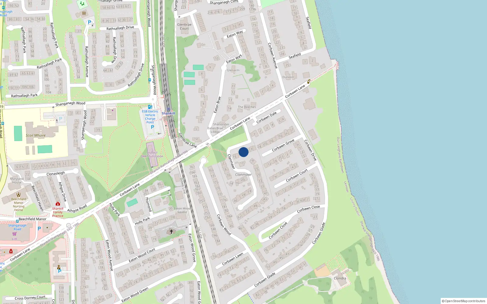 Overhead map showing the location of 11 Clanmawr, Shankill