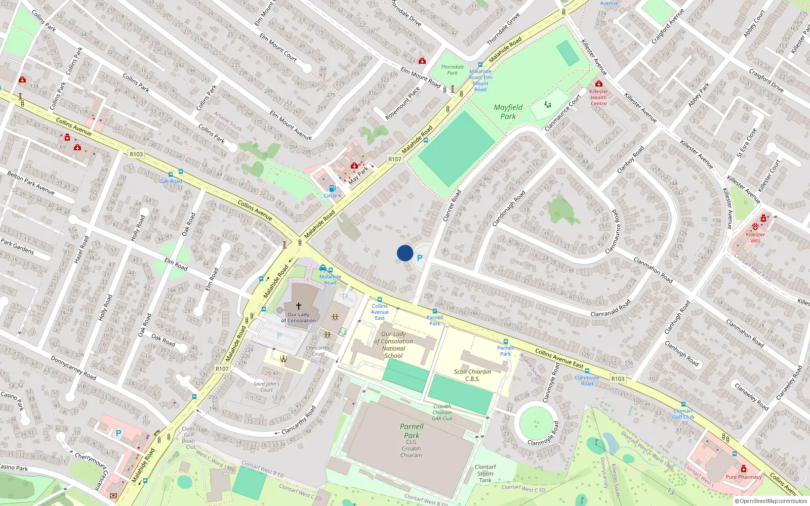 Overhead map showing the location of 11 Clanree Road, Donnycarney, Dublin 5