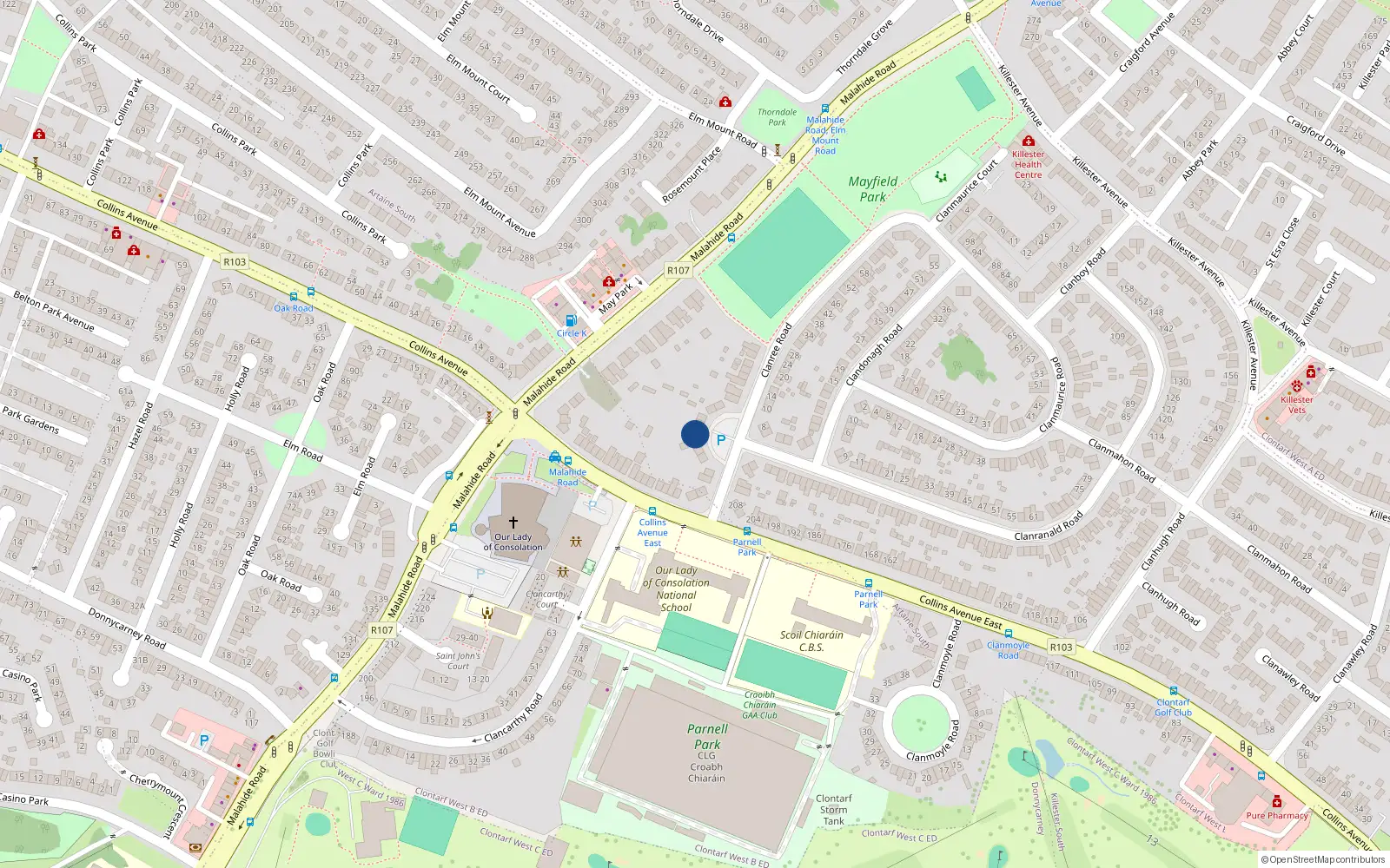 Overhead map showing the location of 11 Clanree Road, Dublin 5
