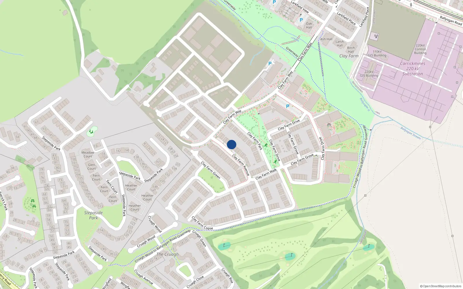 Overhead map showing the location of 11 Clay Farm Avenue, Kilgobbin