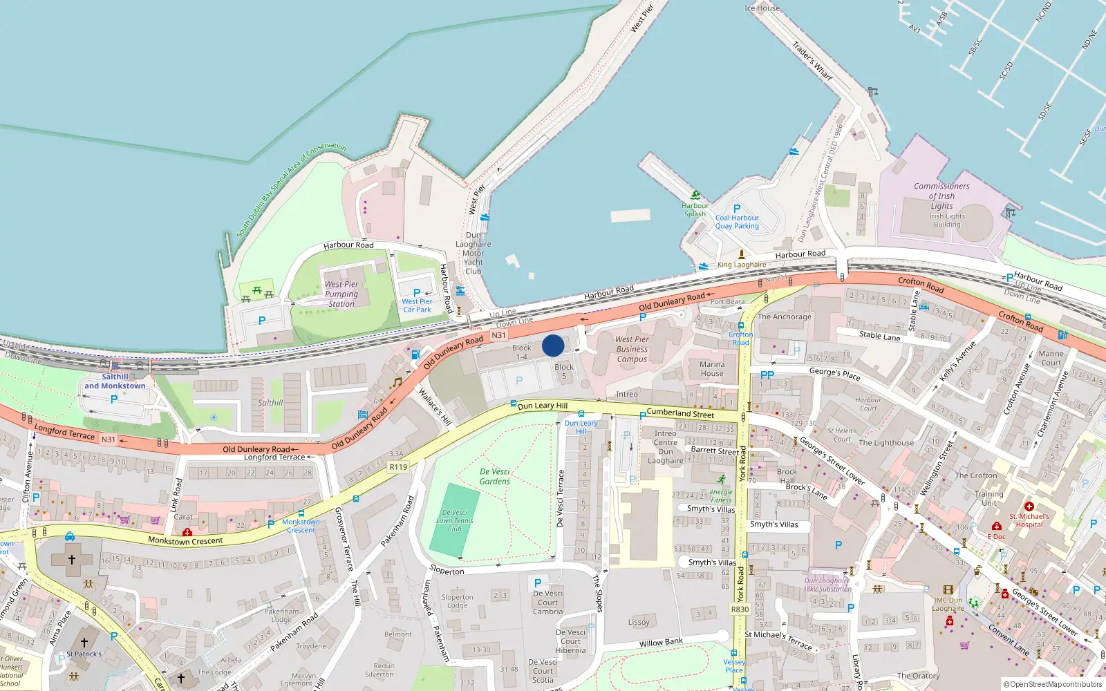 Overhead map showing the location of 11 Clearwater Cove, Old Dunleary Road, Dun Laoghaire