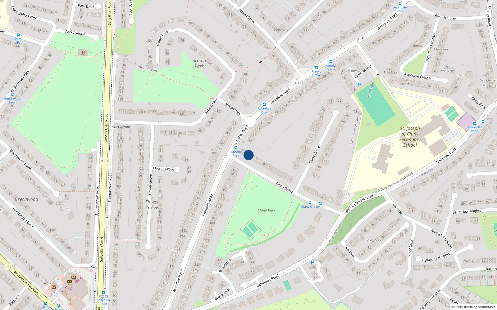 Overhead map showing the location of 11 Cluny Grove, Co Dublin