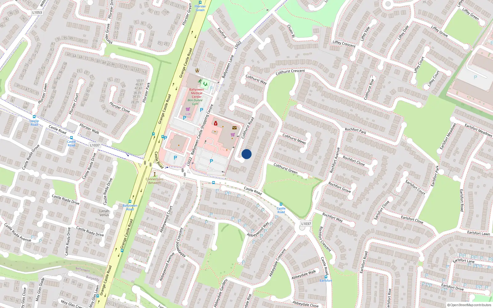 Overhead map showing the location of 11 Colhurst Road, Lucan