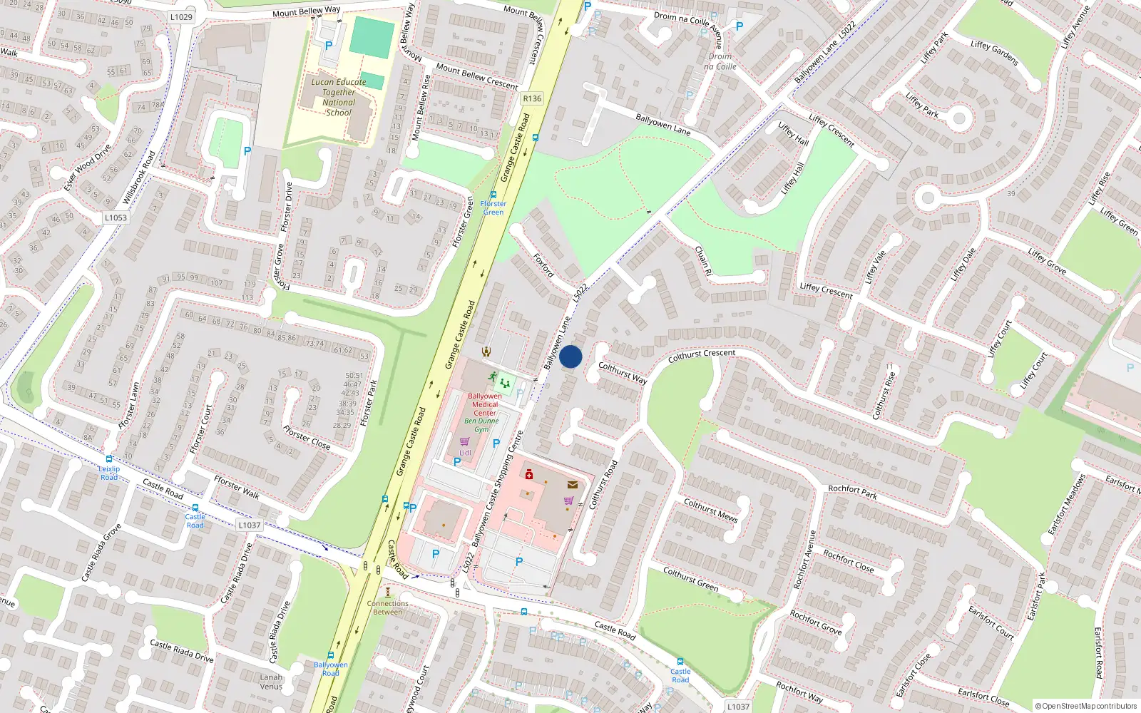 Overhead map showing the location of 11 Colthurst Way, Lucan