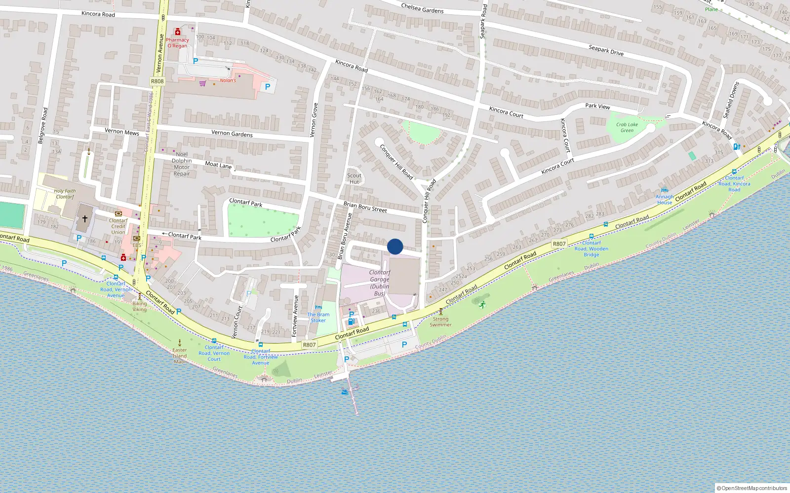 Overhead map showing the location of 11 Conquer Hill Avenue, Clontarf, Dublin 3