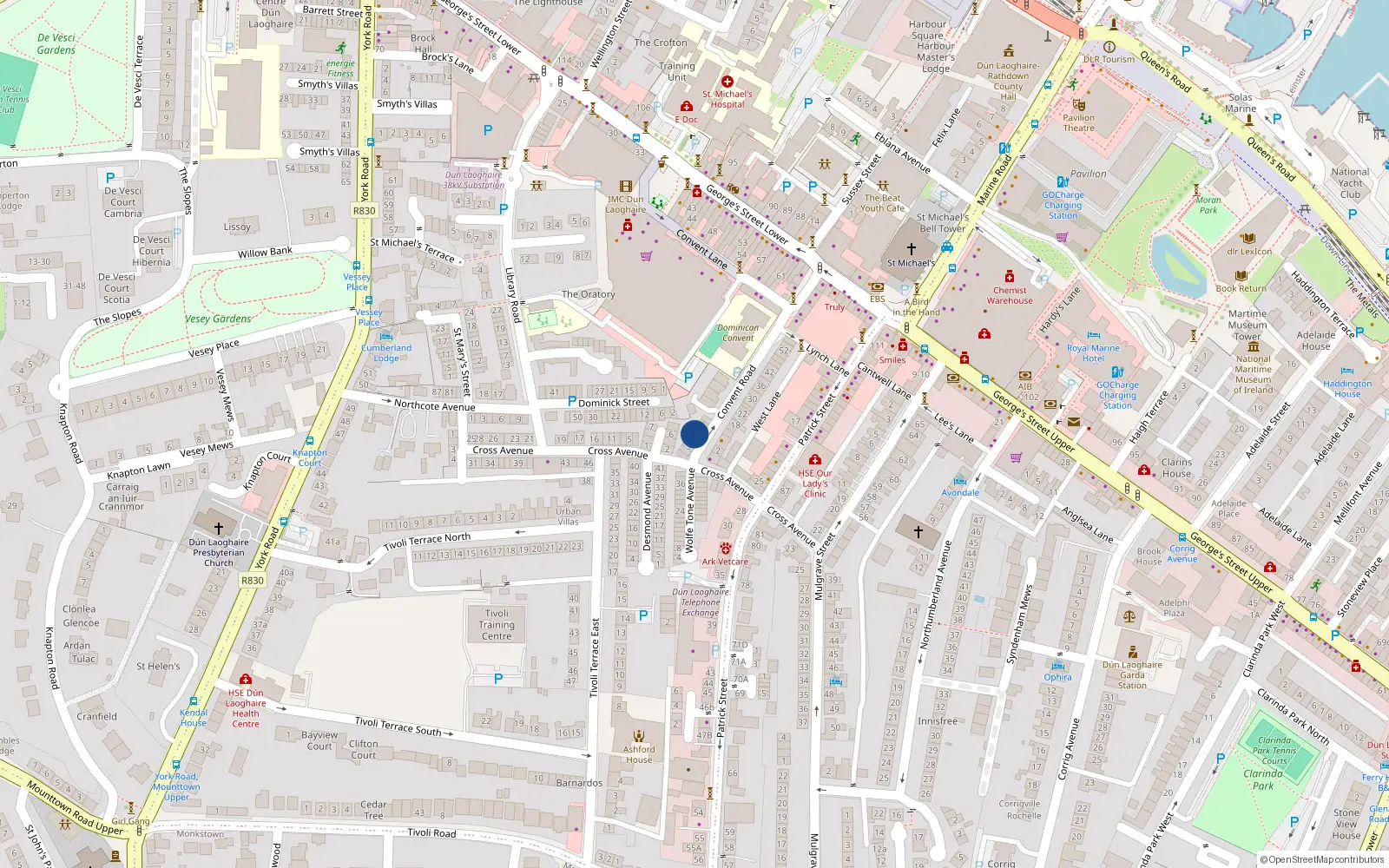 Overhead map showing the location of 11 Convent Road, Dublin