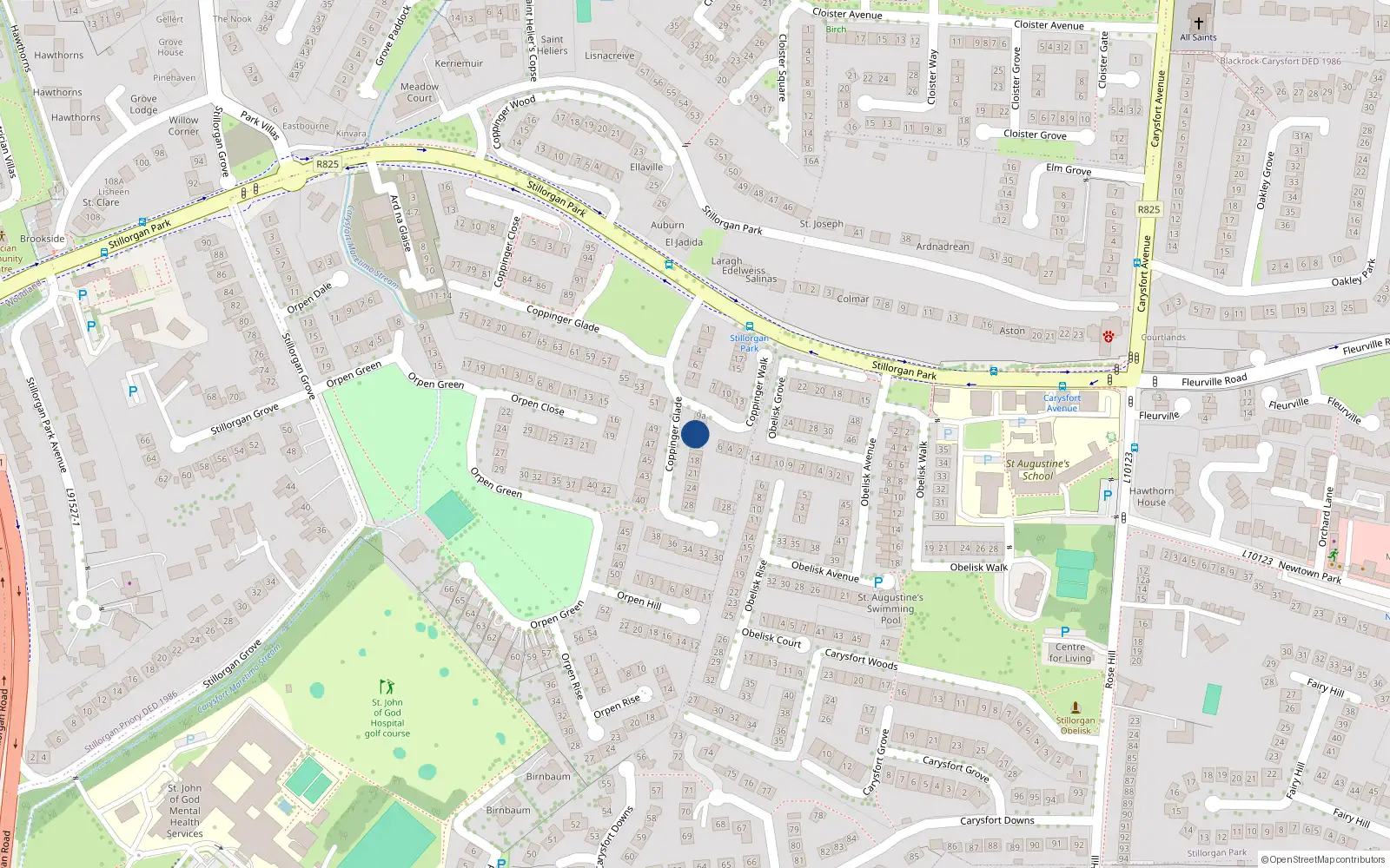 Overhead map showing the location of 11 Coppinger Glade, Dublin