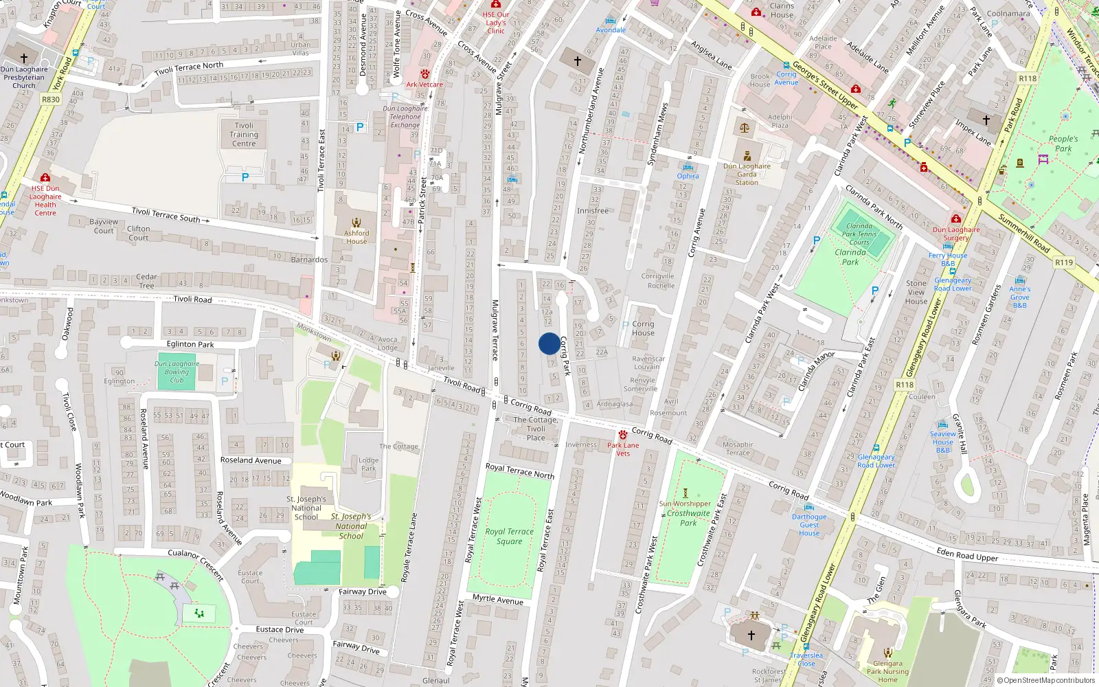 Overhead map showing the location of 11 Corrig Park, Dublin