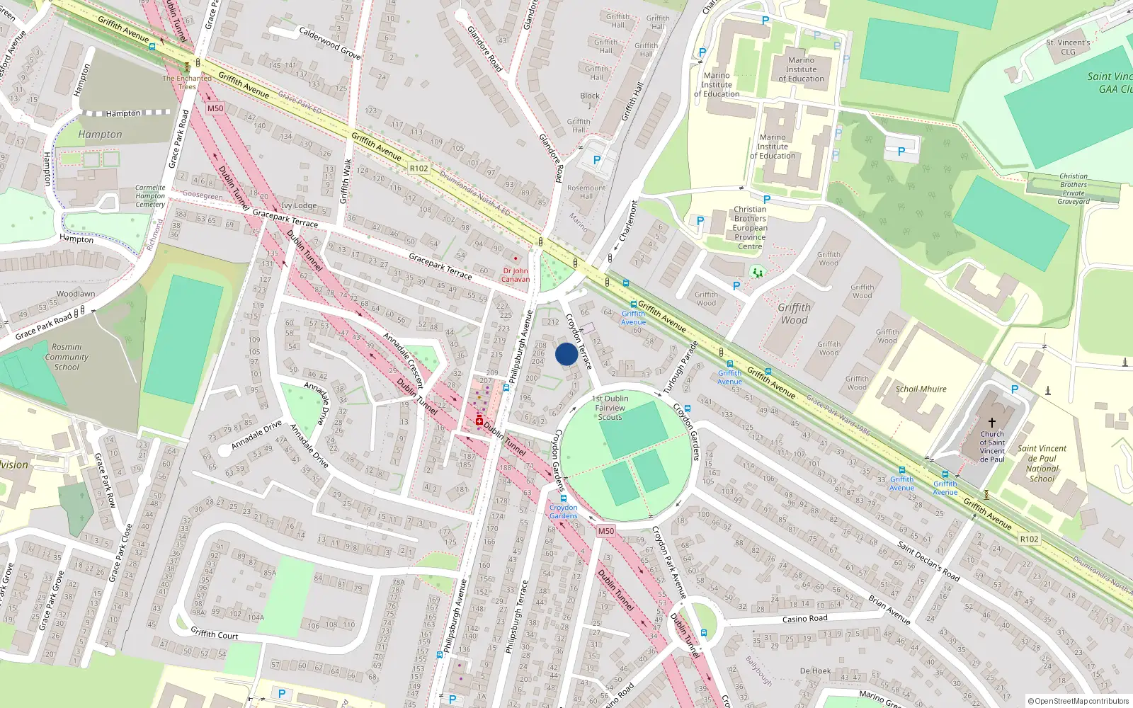 Overhead map showing the location of 11 Croydon Terrace, Dublin 3