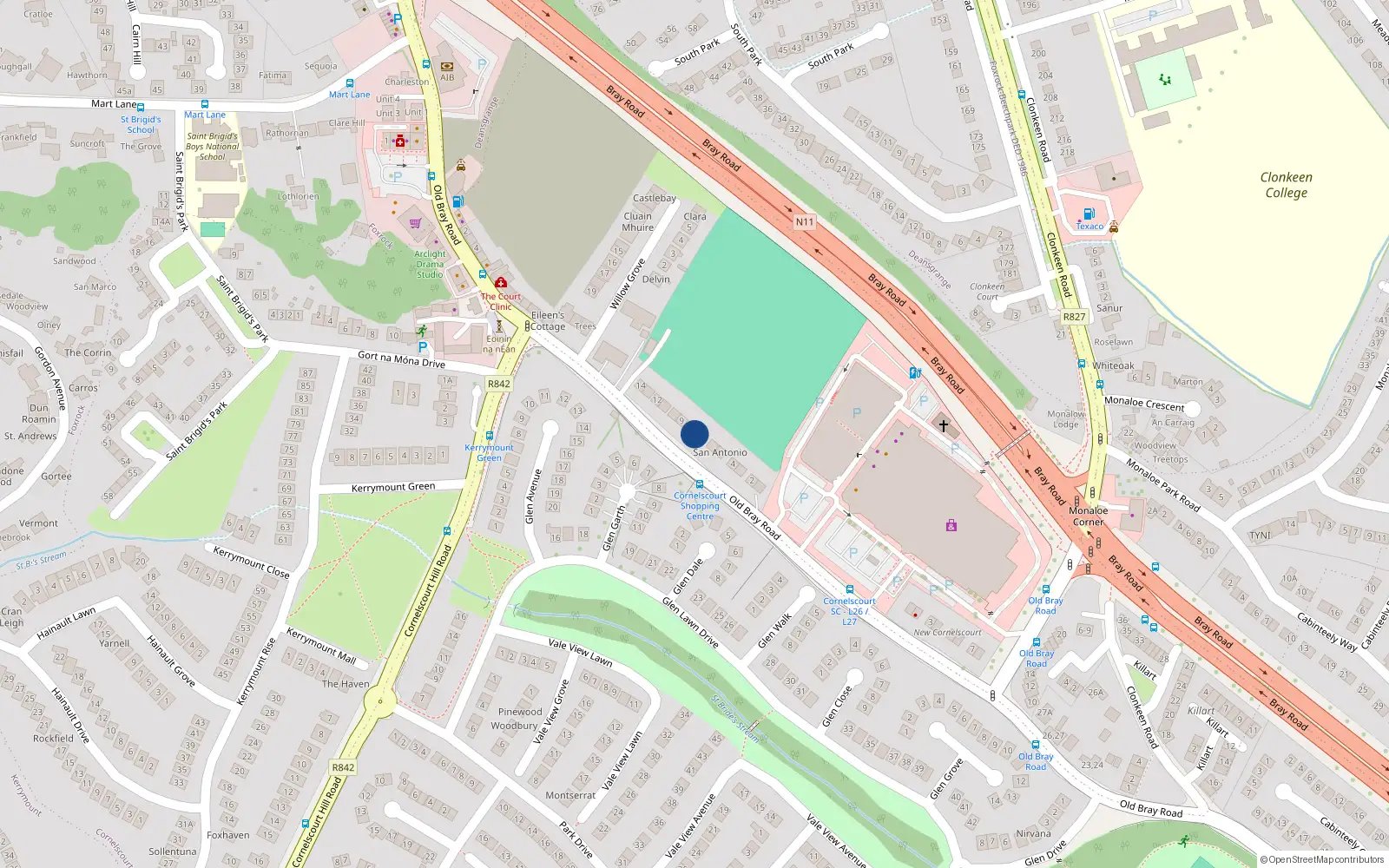 Overhead map showing the location of 11 Cunningham Park, Cornelscourt