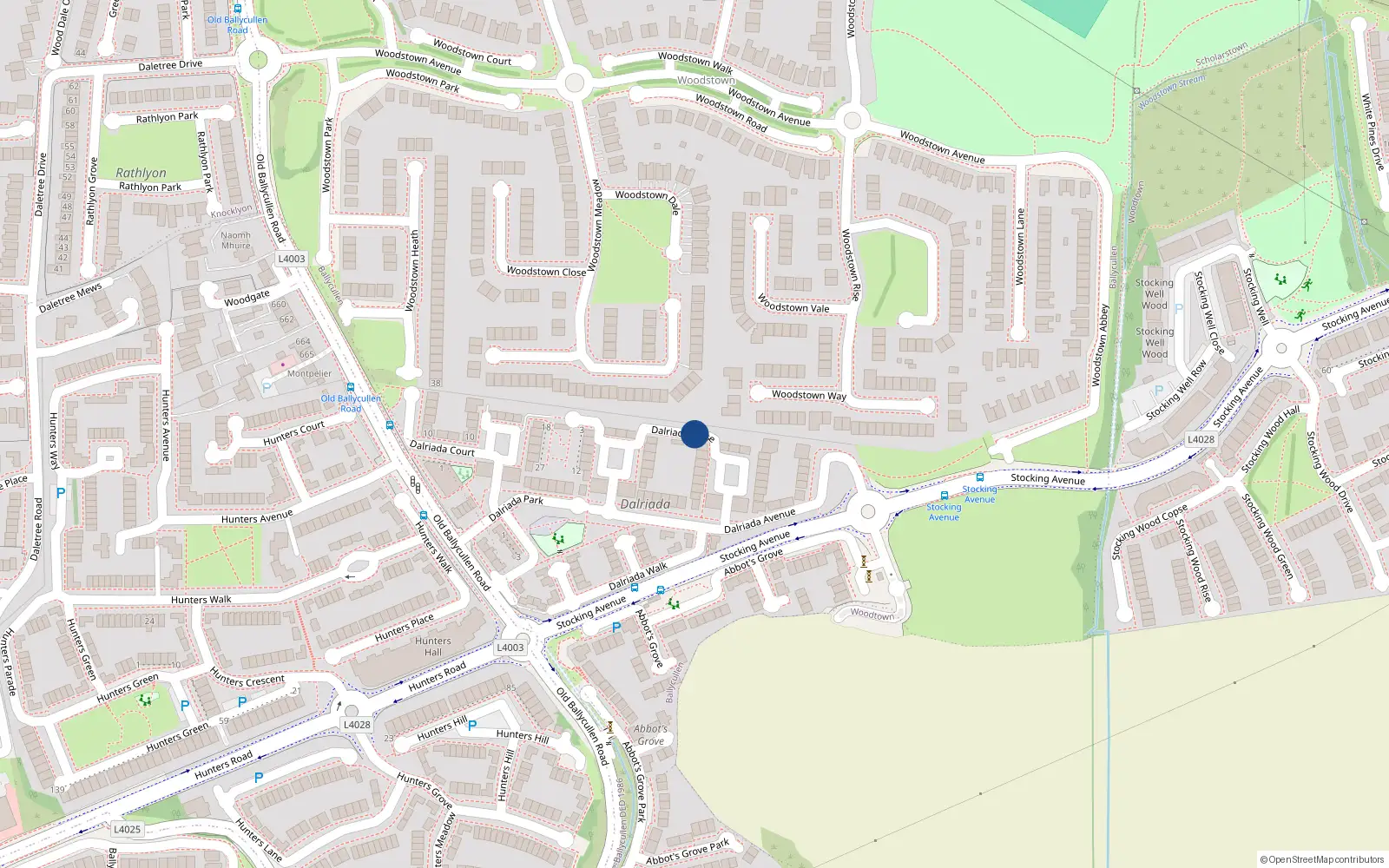 Overhead map showing the location of 11 Dalriada Close, Dublin