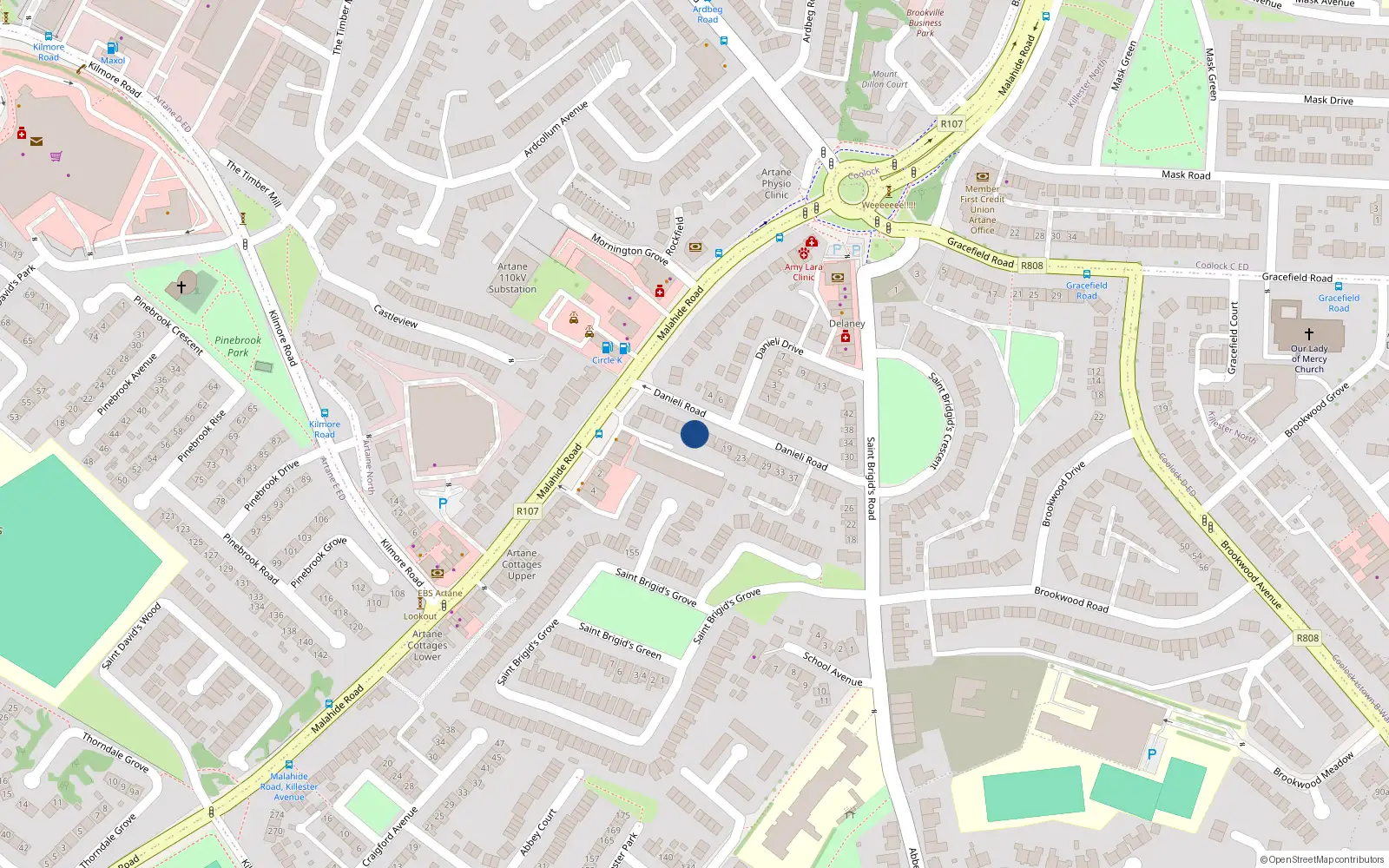 Overhead map showing the location of 11 Danieli Road, Artane, Dublin 5