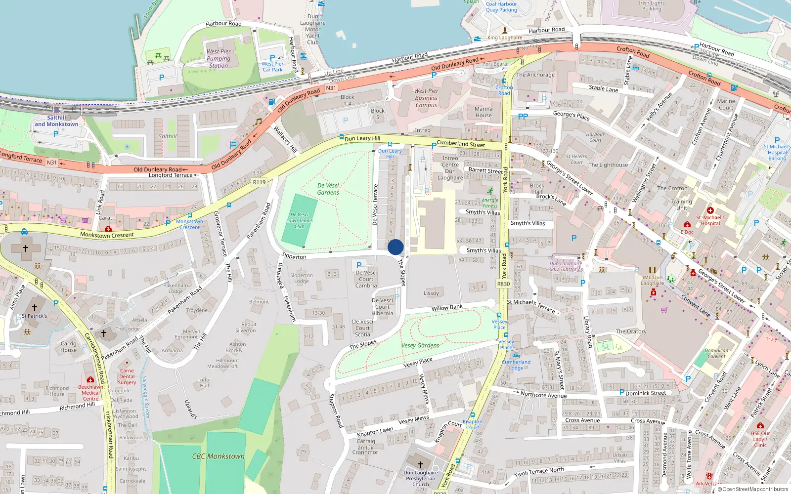 Overhead map showing the location of 11 De Vesci Terrace, Co. Dublin