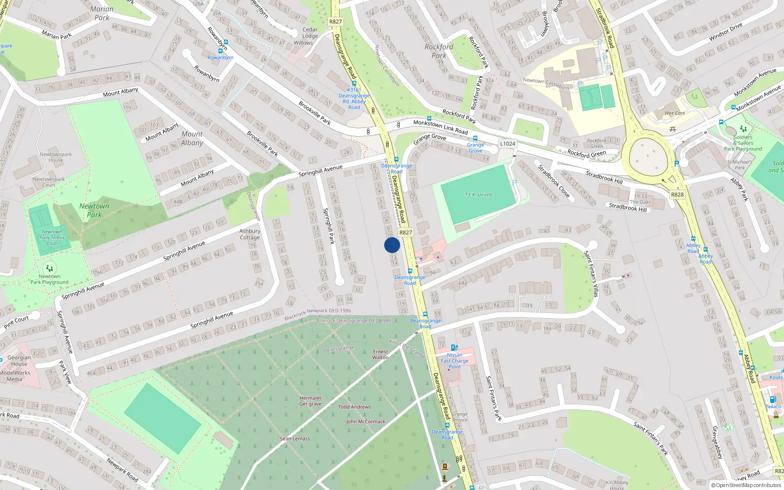 Overhead map showing the location of 11 Deansgrange Road, Blackrock
