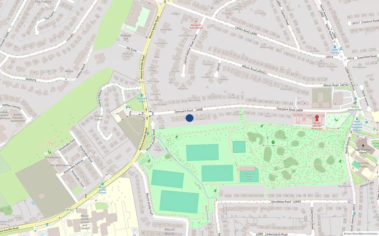 Overhead map showing the location of 11 Deerpark Road, Blackrock
