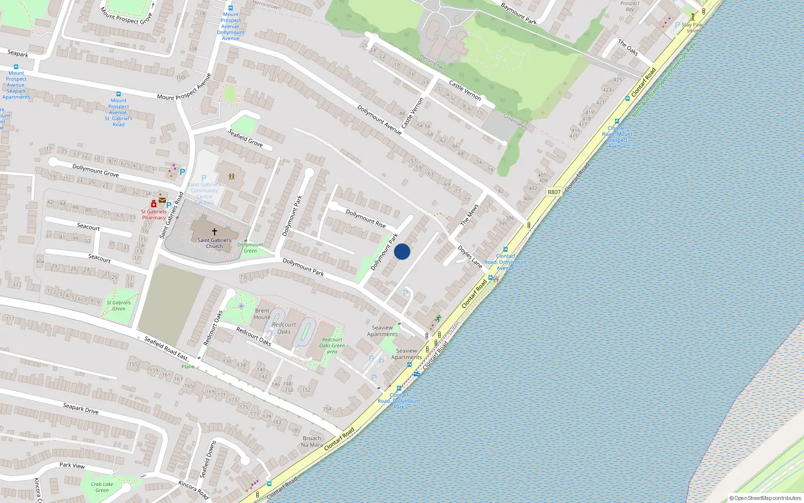 Overhead map showing the location of 11 Dollymount Park, Dublin 3