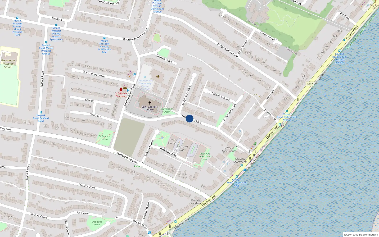 Overhead map showing the location of 11 Dollymount Park, Dublin