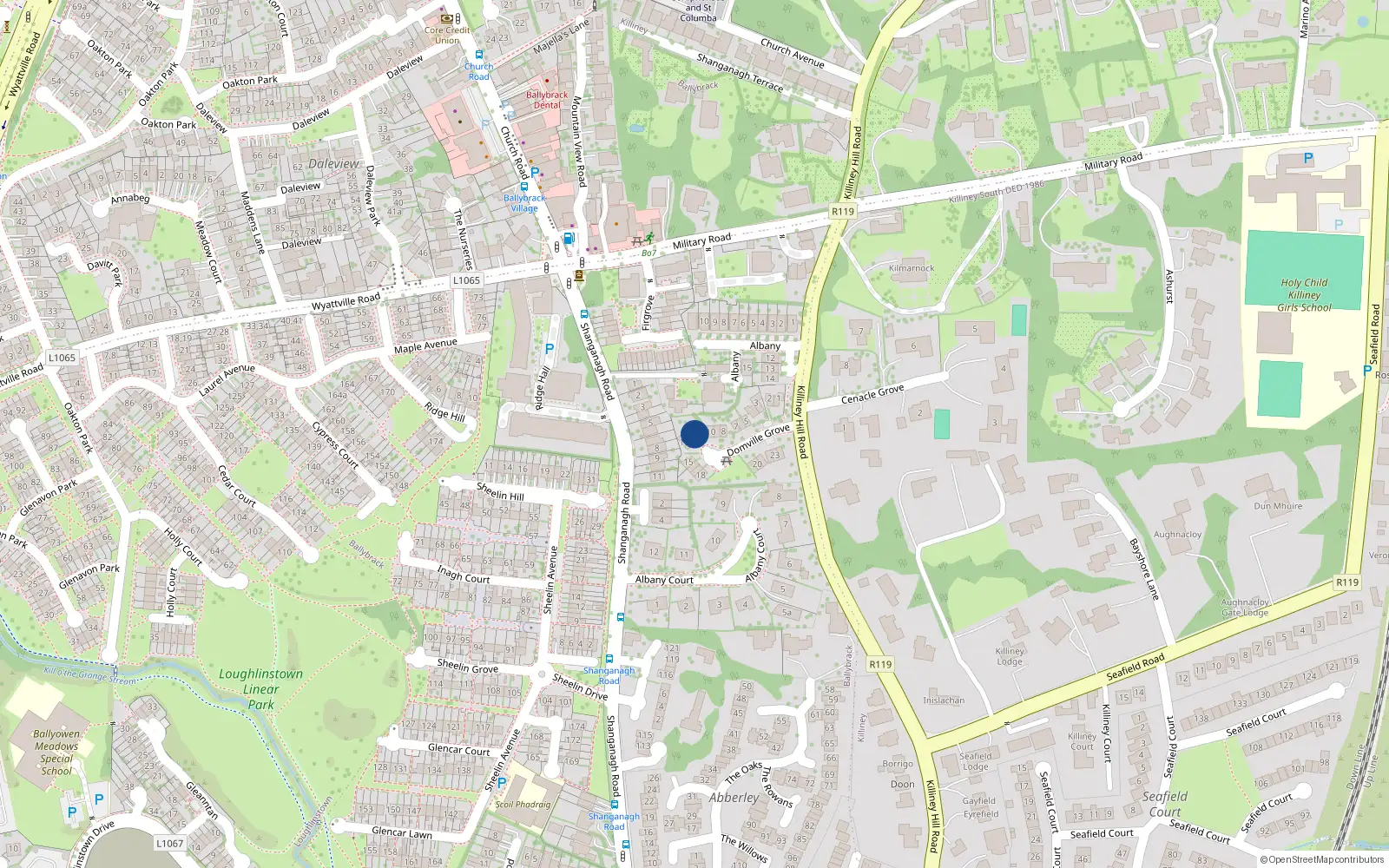 Overhead map showing the location of 11 Domville Grove, Killiney Hill Road, Killiney Dublin