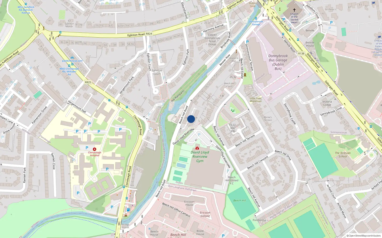 Overhead map showing the location of 11 Donnybrook Court, Beaver Row, Donnybrook Dublin 4