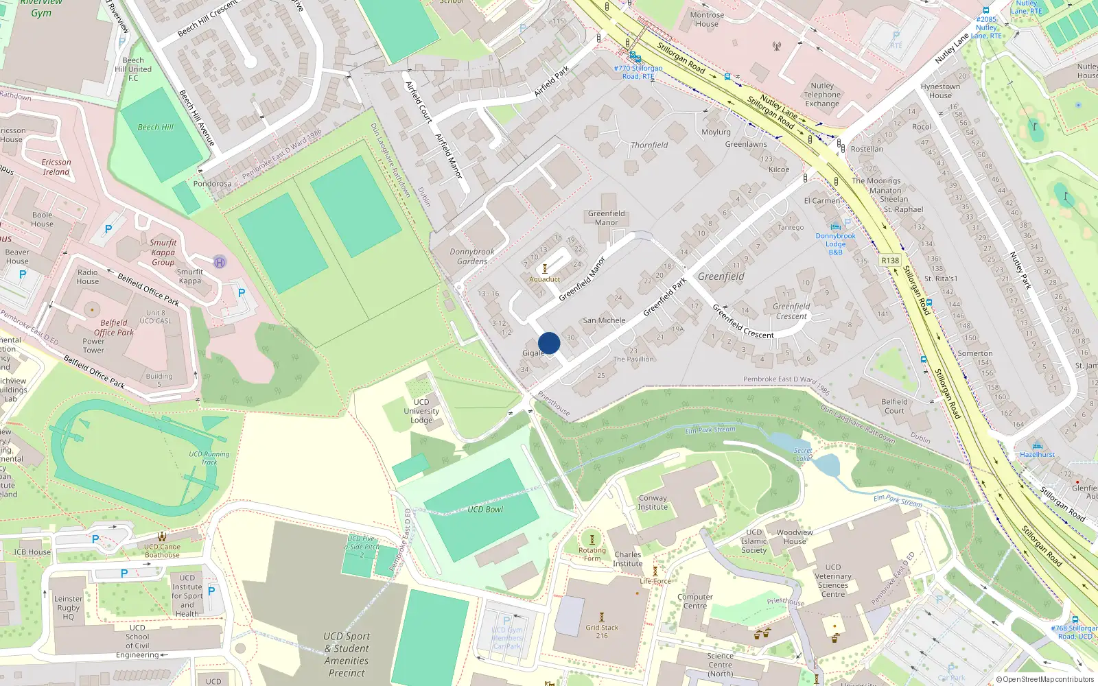 Overhead map showing the location of 11 Donnybrook Green, Priesthouse