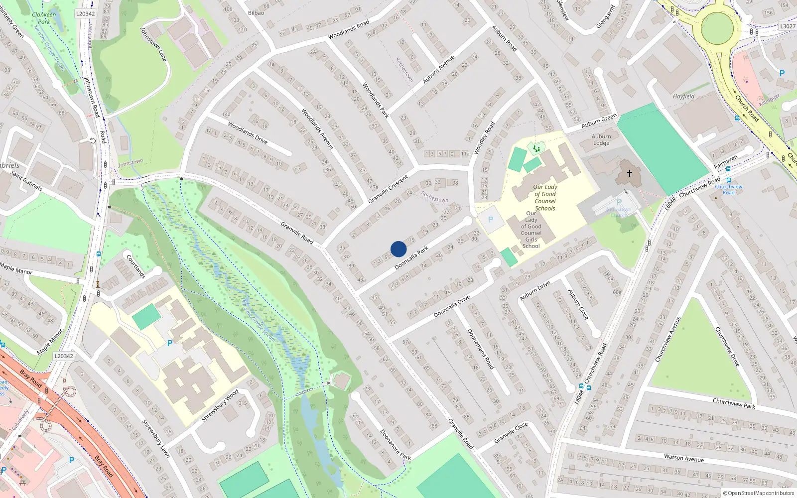 Overhead map showing the location of 11 Doonsalla Park, Dublin